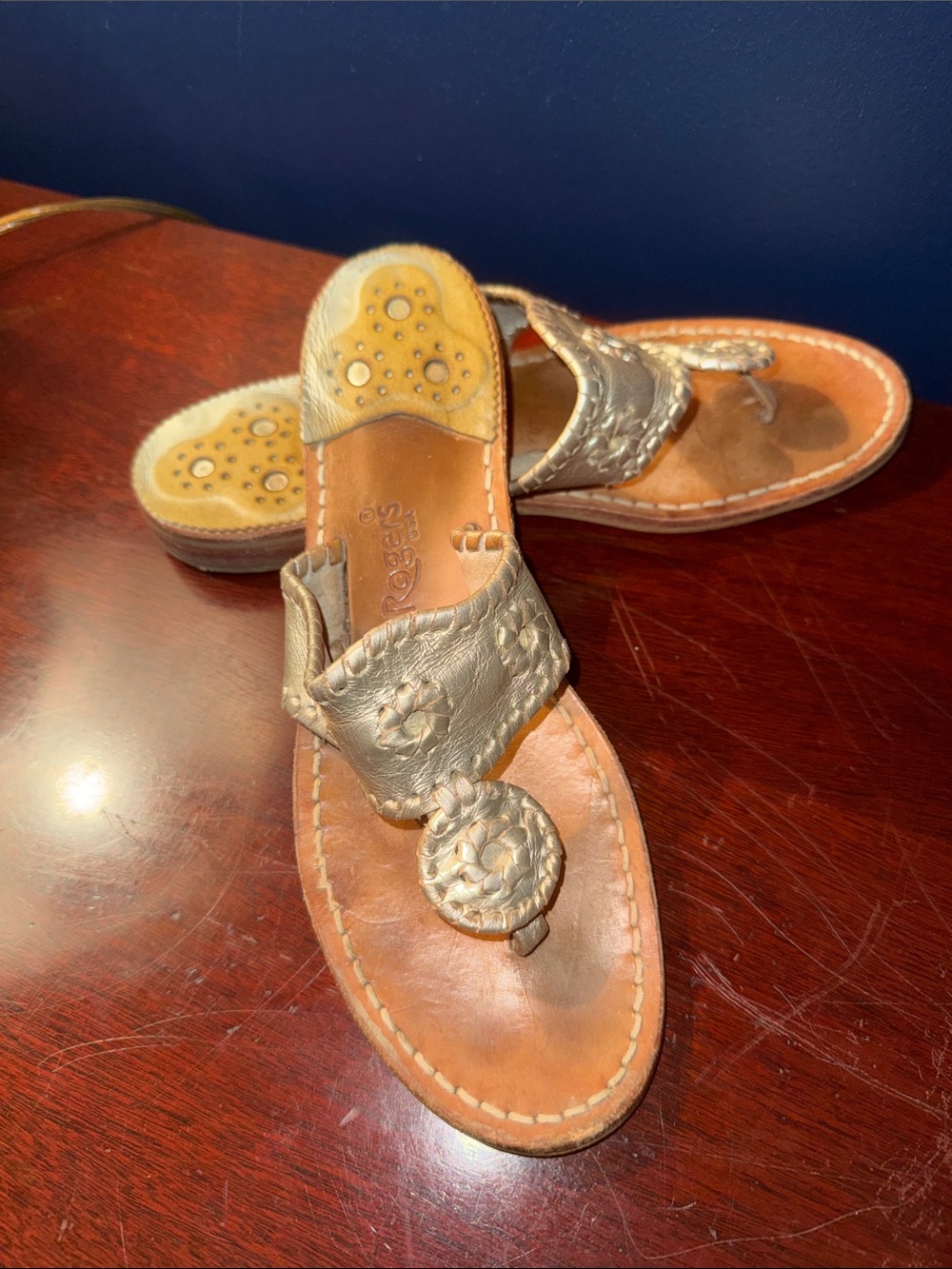 Jack Rogers Soft Gold Leather Navajo Sandals. CLASSIC!